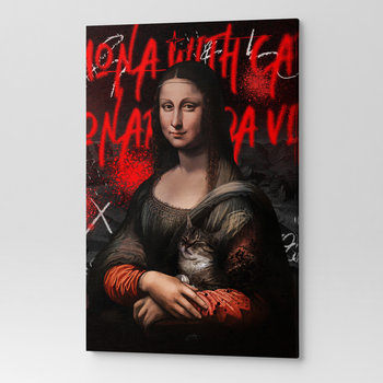 Obraz na płótnie ścianę do salonu pokoju MONA LISA Z KOTEM POP00013 60x90 - Wave Print