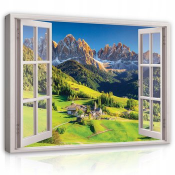Obraz Na Płótnie Ścianę Do Salonu Sypialni OKNO 3D Góry Pejzaż Do Przedpokoju 100x70 - Consalnet