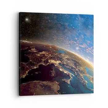 Obraz na płótnie - Spójrzmy na siebie z dystansu - 30x30 cm - Obraz nowoczesny - Kosmos, Planet Ziemia, Kula Ziemska, Gwiazdy Na Niebie, Galaktyka - AC30x30-3809 - ARTTOR