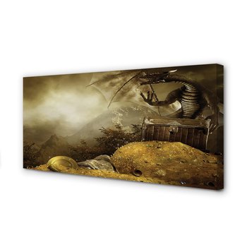 Obraz na płótnie TULUP Smok góry chmury złoto 100x50 cm - Tulup