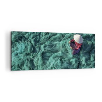 Obraz na płótnie - W morzu sieci - 120x50cm - Sieć Rybacka Kobieta Wietnam - Nowoczesny obraz na ścianę do salonu do sypialni ARTTOR - ARTTOR