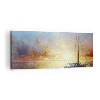 Obraz na płótnie - W złotej zatoce - 120x50cm - Żaglówka Krajobraz Morze - Nowoczesny obraz na ścianę do salonu do sypialni ARTTOR - ARTTOR