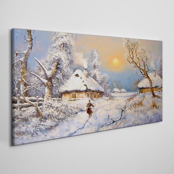 Obraz Na Płótnie Wieś chaty zima śnieg 100x50 cm - Coloray
