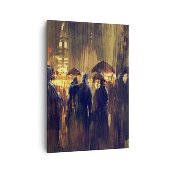 Obraz na płótnie - Wyznawcy deszczu - 70x100cm - Miasto Ludzie  Parasol - Nowoczesny foto obraz w ramie do salonu do sypialni ARTTOR - ARTTOR