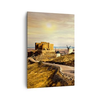 Obraz na płótnie - Zaraz pojawi się Don Kichot - 70x100cm - Krajobraz Andaluzja Wiatraki - Nowoczesny foto obraz w ramie do salonu do sypialni ARTTOR - ARTTOR