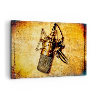 Obraz na płótnie - Złote lata radia - 120x80cm - Mikrofon Muzyka Retro - Nowoczesny obraz na ścianę do salonu do sypialni ARTTOR - ARTTOR