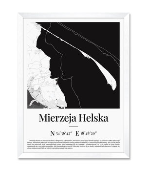Obraz na ścianę morze mapa Mierzeja Helska Mierzei Helskiej Helu Hel biała rama 32x42 cm - iWALL studio