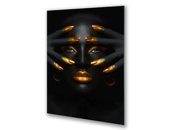 Obraz na szkle kobieta złote usta na czarnym tle e 83x130 cm - Inny producent