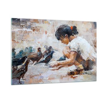 Obraz na szkle - Maluczcy i najmilsi - 120x80cm - Dziewczynka Gołębie Dla Dzieci - Nowoczesny szklany obraz na ścianę do salonu do sypialni ARTTOR - ARTTOR