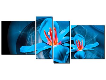 Obraz Niebieskie kosmiczne kwiaty - Jakub Banaś, 4 elementy, 120x55 cm - Oobrazy