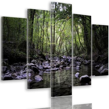 Obraz pięcioczęściowy na płótnie Canvas FEEBY, pentaptyk typ A, Leśny strumyk, 100x70 cm - Caro