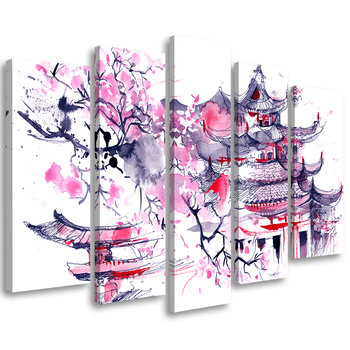 Obraz pięcioczęściowy na płótnie FEEBY, Japonia Różowy 150x100 - Feeby
