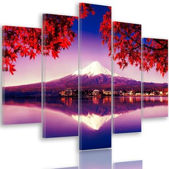 Obraz pięcioczęściowy na płótnie: Góra Fuji i jezioro, 70x100 cm - Caro