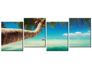 Obraz Piękna palma nad Morzem Karaibskim, 4 elementy, 120x45 cm - Oobrazy