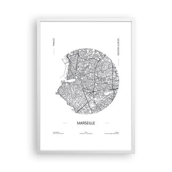 Obraz - Plakat - Anatomia Marsylii - 50x70cm - Mapa Marsylia Francja - Nowoczesny modny obraz Plakat rama biała ARTTOR - ARTTOR