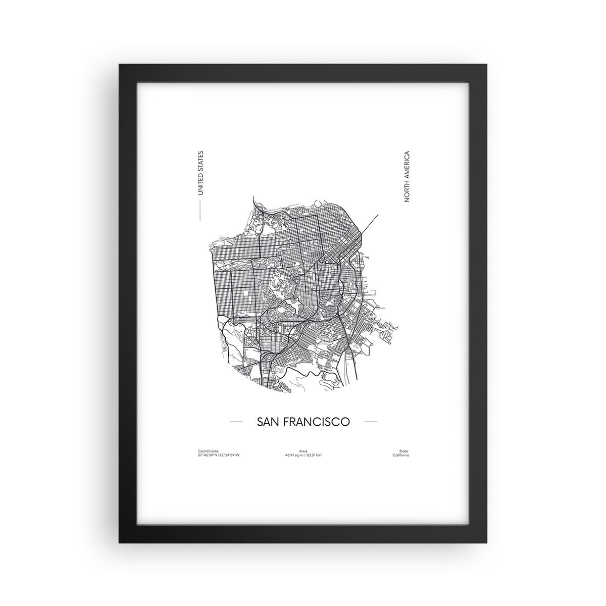 Obraz Plakat Anatomia San Francisco 30x40cm Mapa San Francisco Stany Zjednoczone Foto 4835