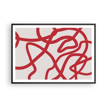 Obraz - Plakat - Czerwono na białym - 100x70cm - Minimalizm Sztuka Linie - Foto Plakaty w ramie koloru czarnego do Salonu Sypialni ARTTOR - ARTTOR