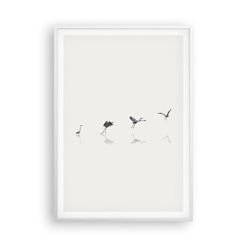 Obraz - Plakat - Cztery proste kroki - 70x100cm - Ptak Czapla Grafika - Foto Plakaty w ramie koloru białego do Salonu Sypialni ARTTOR - ARTTOR