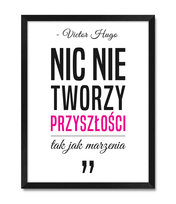 Obraz plakat dekoracja na ścianę do łazienki z cytatem Victor Hugo różowy akcent czarna rama 32x42 cm