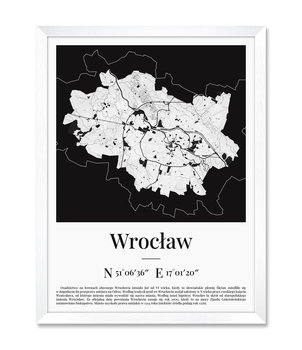 Obraz plakat dekoracyjny na ścianę do salonu mapa plan miasta Wrocław Wrocławia biała rama 32x42 cm - iWALL studio