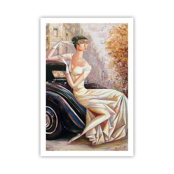 Obraz - Plakat - Elegancja w stylu retro - 61x91cm - Samochód Retro Kobieta Pałac - Foto Plakaty na ścianę bez ramy - Plakat do Salonu Sypialni ARTTOR - ARTTOR