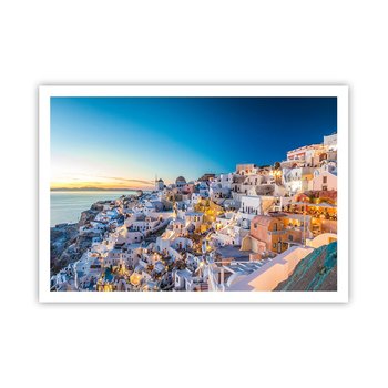 Obraz - Plakat - Esencja greckości - 100x70cm - Santorini Architektura Grecja - Foto Plakaty bez ramy na ścianę do Salonu Sypialni ARTTOR - ARTTOR