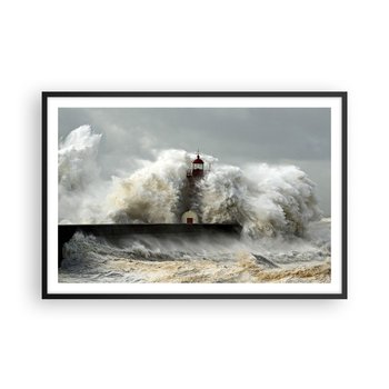 Obraz - Plakat - Gniew oceanu - 91x61cm - Krajobraz Latarnia Morska Sztorm - Foto Plakaty na ścianę w czarnej ramie - Plakat do Salonu Sypialni ARTTOR - ARTTOR