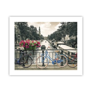 Obraz - Plakat - Kolory amsterdamskiej ulicy - 50x40cm - Miasto Amsterdam Rower - Foto Plakaty bez ramy do Salonu Sypialni ARTTOR - ARTTOR