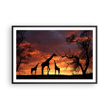 Obraz - Plakat - Mała kolacja w gronie najbliższych - 91x61cm - Zwierzęta Żyrafa Afryka - Foto Plakaty na ścianę w czarnej ramie - Plakat do Salonu Sypialni ARTTOR - ARTTOR