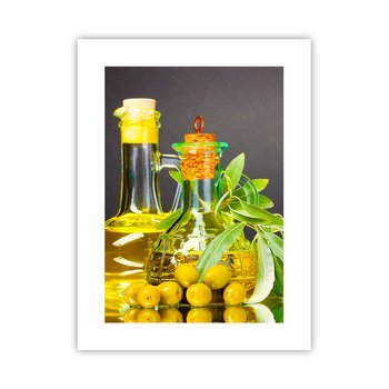 Obraz - Plakat - Martwa natura z oliwkami i oliwą - 30x40cm - Gastronomia Oliwki Oliwa - Foto Plakaty na ścianę bez ramy - Plakat do Salonu Sypialni ARTTOR - ARTTOR