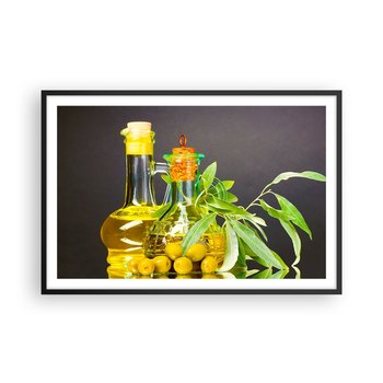 Obraz - Plakat - Martwa natura z oliwkami i oliwą - 91x61cm - Gastronomia Oliwki Oliwa - Foto Plakaty na ścianę w czarnej ramie - Plakat do Salonu Sypialni ARTTOR - ARTTOR