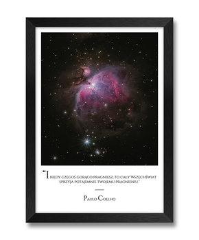 Obraz plakat na ścianę gwiazdy konstelacje wszechświat piękny cytat Paulo Coelho czarna rama 23,5x32 cm - iWALL studio