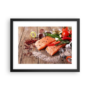 Obraz - Plakat - Norweska przygoda w kuchni - 40x30cm - Gastronomia Łosoś Przyprawy - Foto Plakaty na ścianę w czarnej ramie - Plakat do Salonu Sypialni ARTTOR - ARTTOR