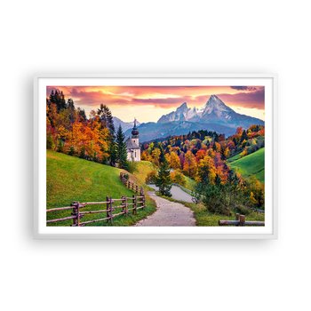 Obraz - Plakat - Pejzaż jak malowanie - 91x61cm - Krajobraz Górski Ścieżka Kościół - Foto Plakaty na ścianę w ramie białej - Plakat do Salonu Sypialni ARTTOR - ARTTOR