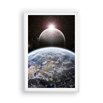 Obraz - Plakat - Pejzaż kosmiczny - wschód słońca - 61x91cm - Kosmos Abstrakcja 3D - Foto Plakaty na ścianę w ramie białej - Plakat do Salonu Sypialni ARTTOR - ARTTOR