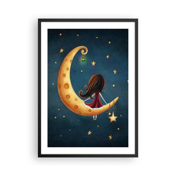 Obraz - Plakat - Pewnego razu… - 50x70cm - Dla Dzieci Dziewczynka Księżyc - Nowoczesny modny obraz Plakat czarna rama ARTTOR - ARTTOR