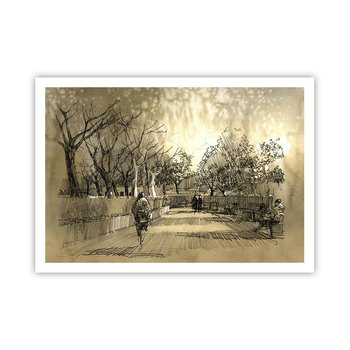 Obraz - Plakat - Piórkiem zatrzymana chwila - 100x70cm - Alejka Parkowa Park Sepia - Foto Plakaty bez ramy na ścianę do Salonu Sypialni ARTTOR - ARTTOR