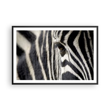 Obraz - Plakat - Portret w paski - 91x61cm - Zwierzęta Zebra Afryka - Foto Plakaty na ścianę w czarnej ramie - Plakat do Salonu Sypialni ARTTOR - ARTTOR