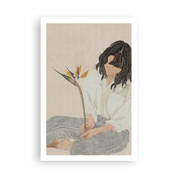 Obraz - Plakat - Portret z egzotycznym kwiatem - 61x91cm - Boho Kobieta Kwiat - Foto Plakaty na ścianę bez ramy - Plakat do Salonu Sypialni ARTTOR - ARTTOR