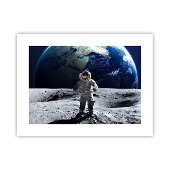 Obraz - Plakat - Pozdrowienia z Księżyca - 40x30cm - Astronauta Księżyc Planeta Ziemia - Foto Plakaty na ścianę bez ramy - Plakat do Salonu Sypialni ARTTOR - ARTTOR