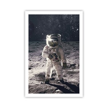 Obraz - Plakat - Pozdrowienia z Księżyca - 61x91cm - Abstrakcja Człowiek Na Księżycu Astronauta - Foto Plakaty na ścianę bez ramy - Plakat do Salonu Sypialni ARTTOR - ARTTOR