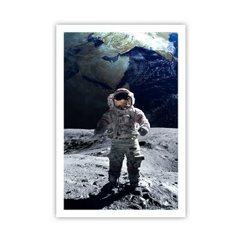 Obraz - Plakat - Pozdrowienia z Księżyca - 61x91cm - Astronauta Księżyc Planeta Ziemia - Foto Plakaty na ścianę bez ramy - Plakat do Salonu Sypialni ARTTOR - ARTTOR