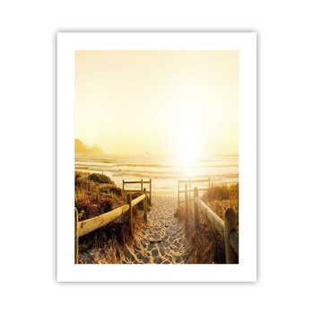 Obraz - Plakat - Przez wydmę, w stronę słońca - 40x50cm - Krajobraz Plaża Zachód Słońca - Foto Plakaty bez ramy do Salonu Sypialni ARTTOR - ARTTOR
