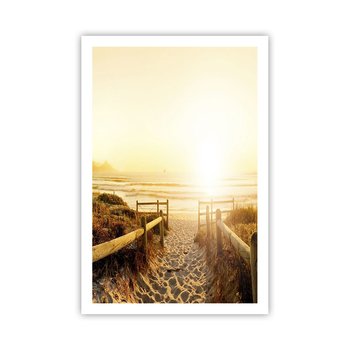 Obraz - Plakat - Przez wydmę, w stronę słońca - 61x91cm - Krajobraz Plaża Zachód Słońca - Foto Plakaty na ścianę bez ramy - Plakat do Salonu Sypialni ARTTOR - ARTTOR