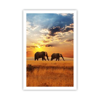 Obraz - Plakat - Rodzinna przechadzka - 61x91cm - Zwierzęta Afryka Słoń - Foto Plakaty na ścianę bez ramy - Plakat do Salonu Sypialni ARTTOR - ARTTOR