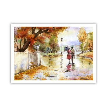 Obraz - Plakat - Romantyczna jesień w parku - 100x70cm - Miasto Ludzie Zakochana Para - Foto Plakaty bez ramy na ścianę do Salonu Sypialni ARTTOR - ARTTOR