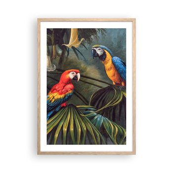 Obraz - Plakat - Romantyzm w tropikach - 50x70cm - Papuga Ara Zwierzęta Las Tropikalny - Nowoczesny modny obraz Plakat rama jasny dąb ARTTOR - ARTTOR