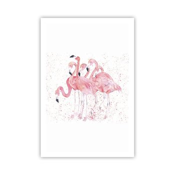 Obraz - Plakat - Różowy ansambl - 61x91cm - Flamingi Ptaki Grafika - Foto Plakaty na ścianę bez ramy - Plakat do Salonu Sypialni ARTTOR - ARTTOR
