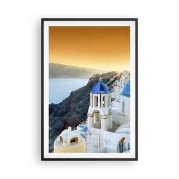 Obraz - Plakat - Santorini - przytulone do skał - 61x91cm - Krajobraz Grecja Santorini - Foto Plakaty na ścianę w czarnej ramie - Plakat do Salonu Sypialni ARTTOR - ARTTOR