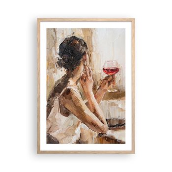 Obraz - Plakat - Smak dobrej chwili - 50x70cm - Kobieta Wino Portret - Nowoczesny modny obraz Plakat rama jasny dąb ARTTOR - ARTTOR